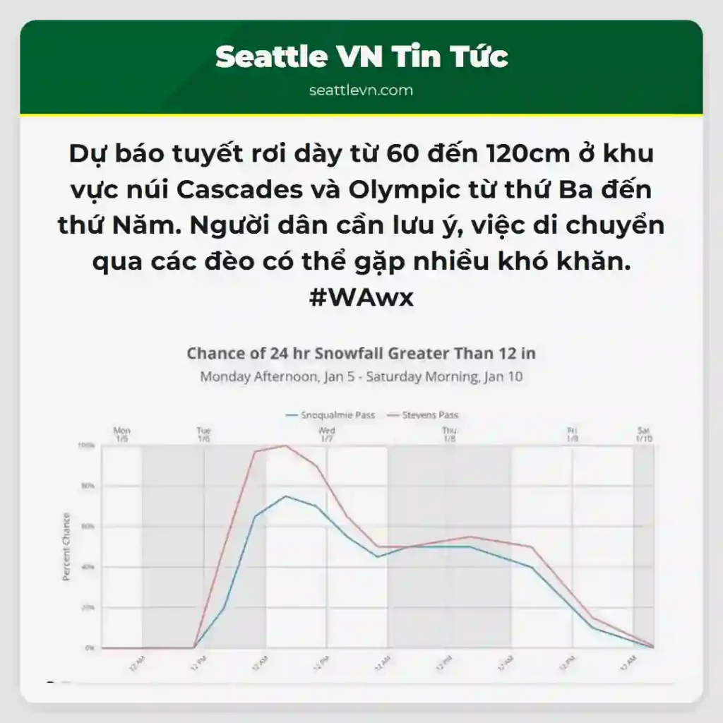Bão tuyết! 60-120cm ở Cascades/Olympic