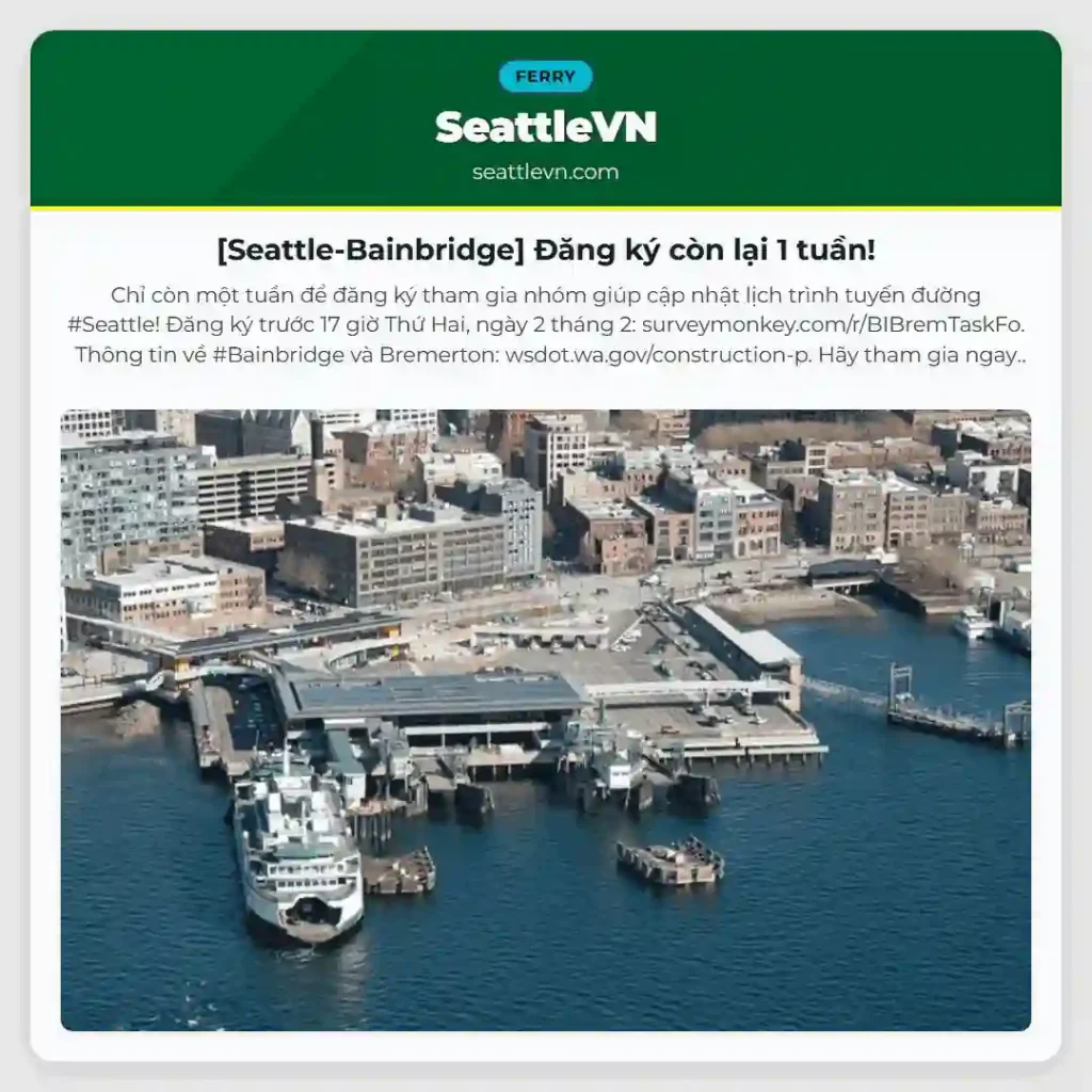 [Seattle-Bainbridge] Đăng ký còn lại 1 tuần!