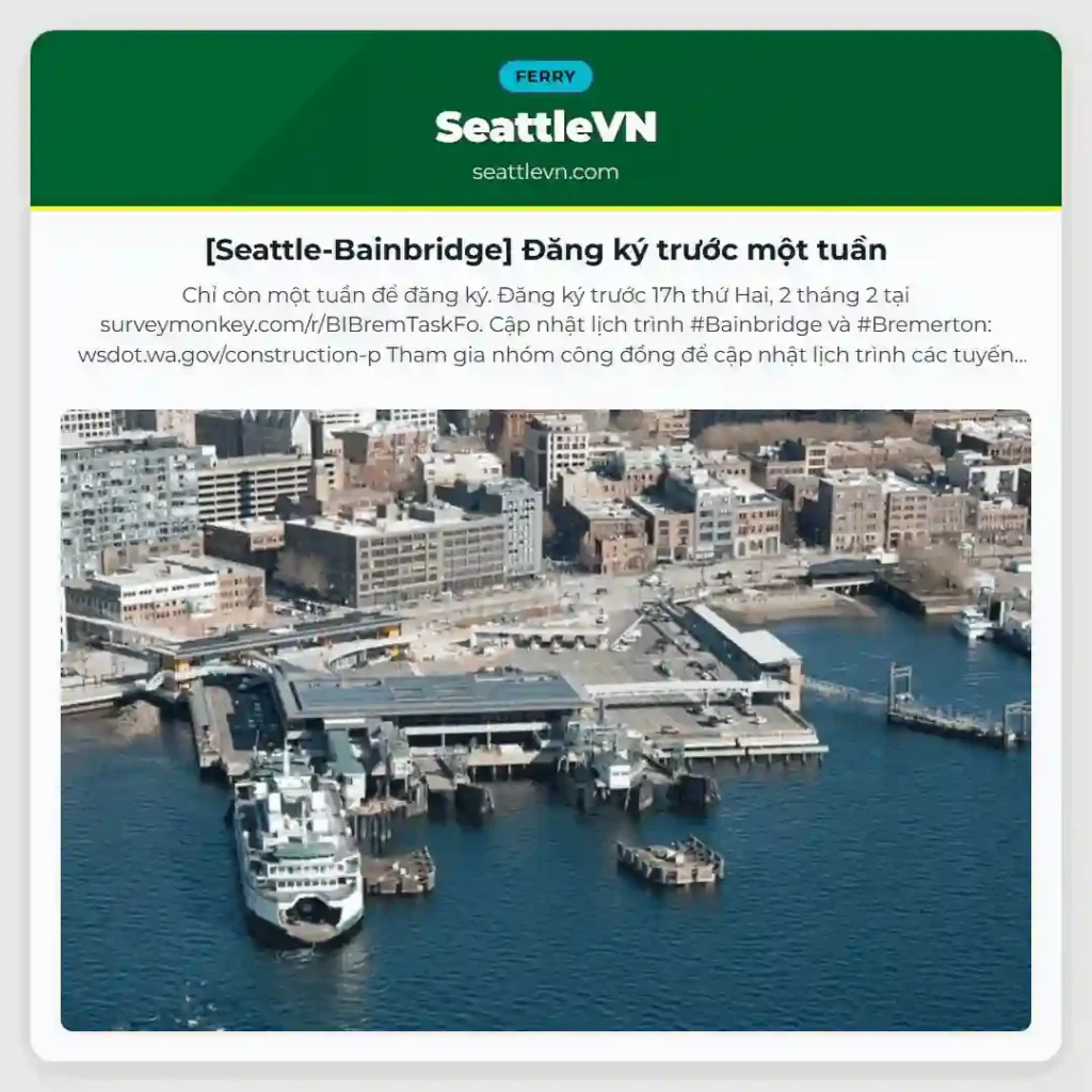 [Seattle-Bainbridge] Đăng ký trước một tuần