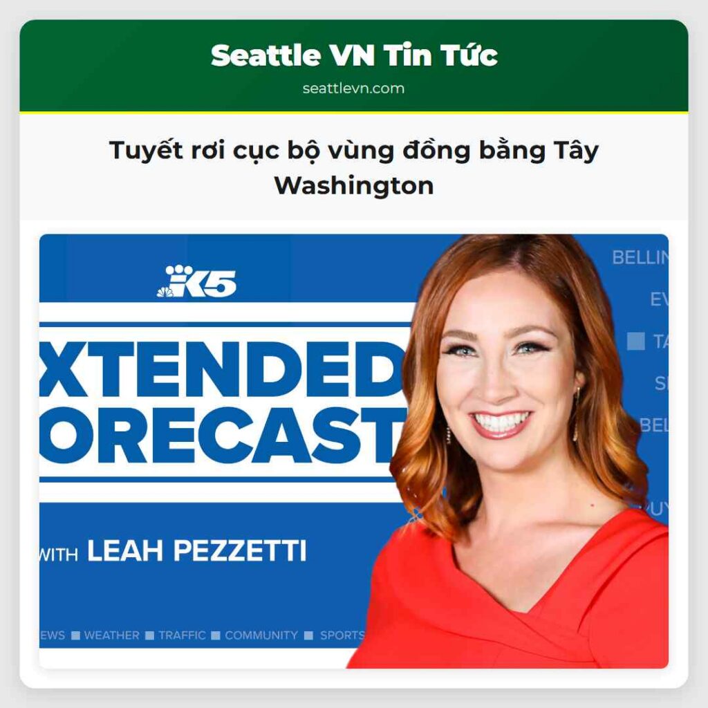 Tuyết rơi cục bộ vùng đồng bằng Tây Washington