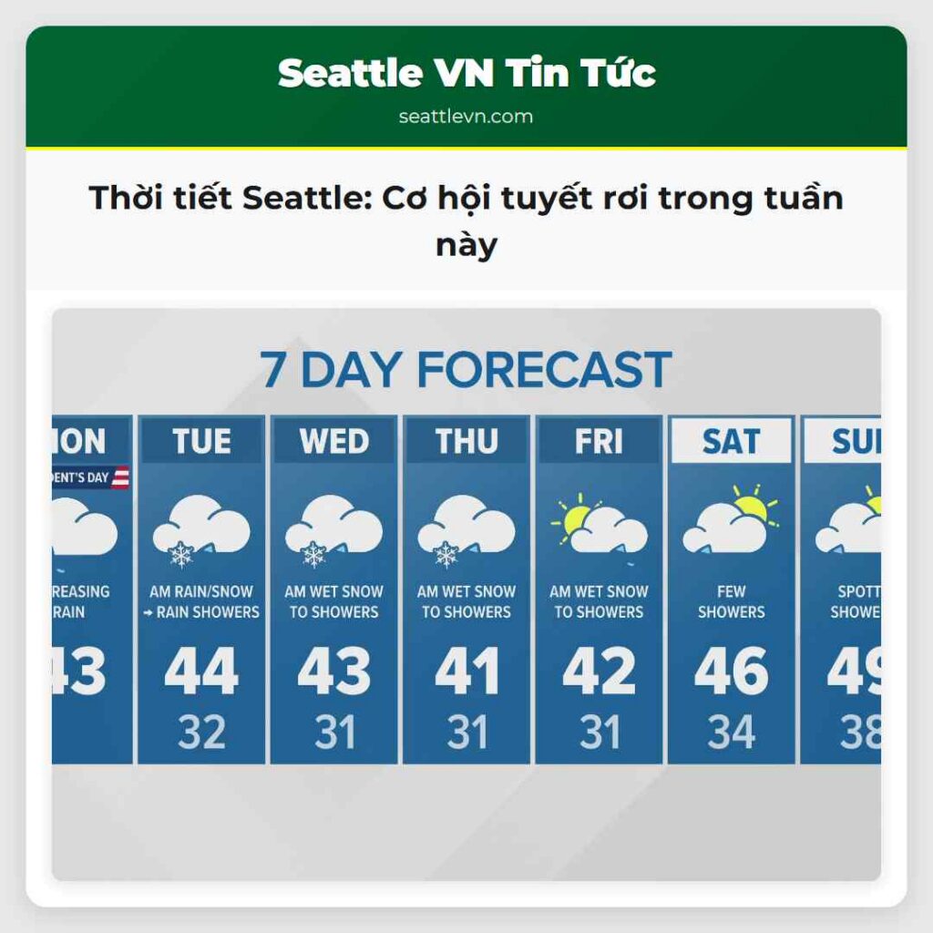 Thời tiết Seattle: Cơ hội tuyết rơi trong tuần này