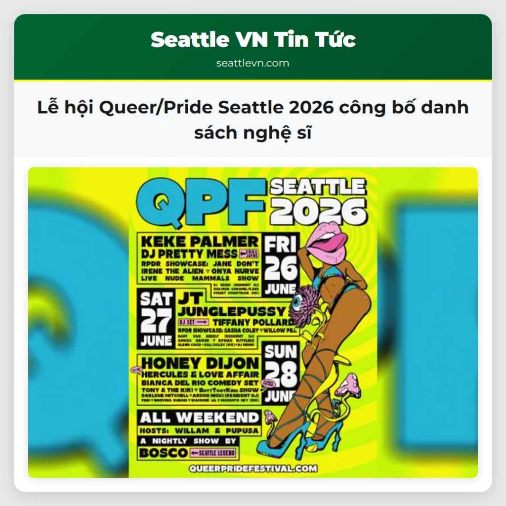 Lễ hội Queer/Pride Seattle 2026 công bố danh sách