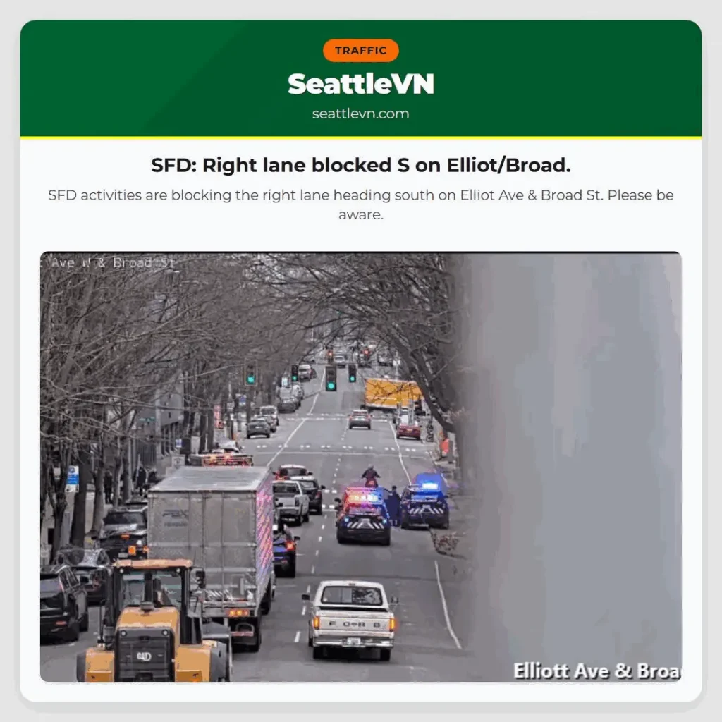 SFD: Right lane blocked S on Elliot/Broad.