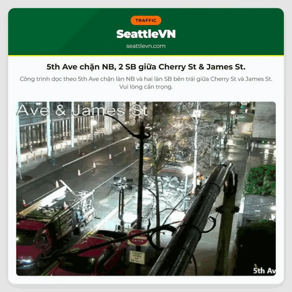 5th Ave chặn NB, 2 SB giữa Cherry St & James St.
