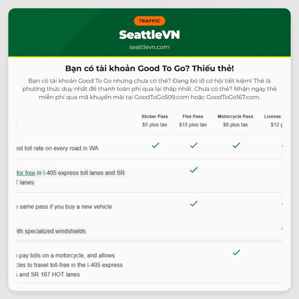 Bạn có tài khoản Good To Go? Thiếu thẻ!