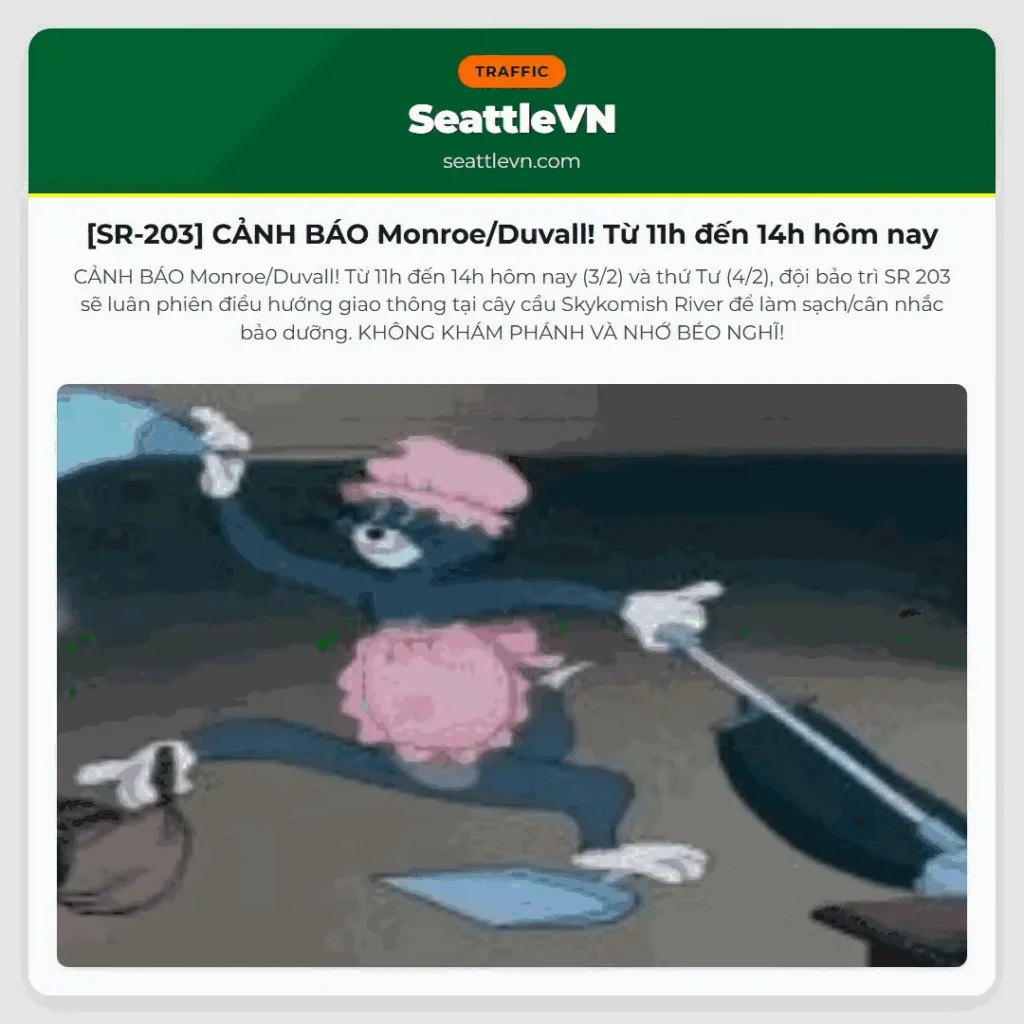 [SR-203] CẢNH BÁO Monroe/Duvall! Từ 11h đến 14h hôm nay