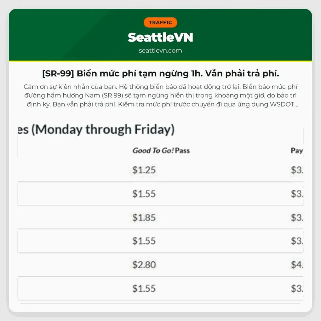 [SR-99] Biển mức phí tạm ngừng 1h. Vẫn phải trả phí.