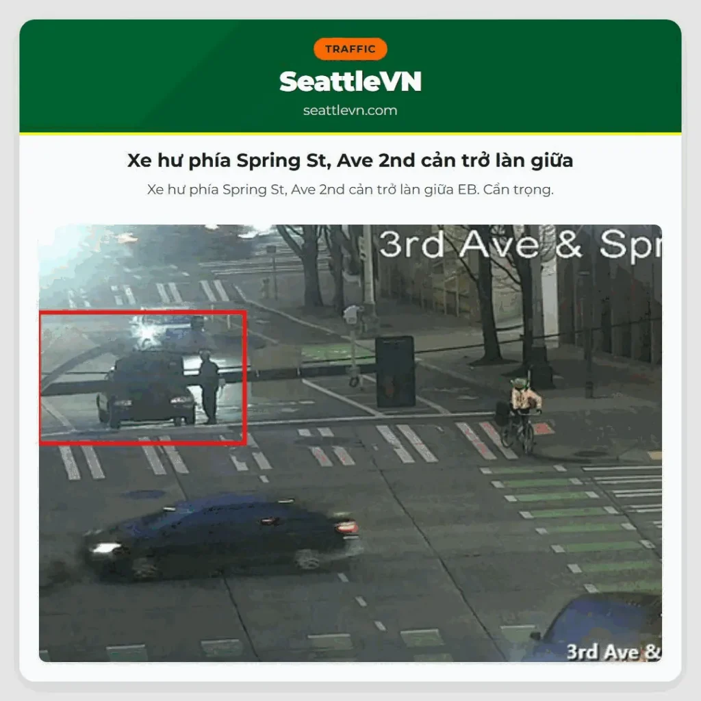 Xe hư phía Spring St, Ave 2nd cản trở làn giữa