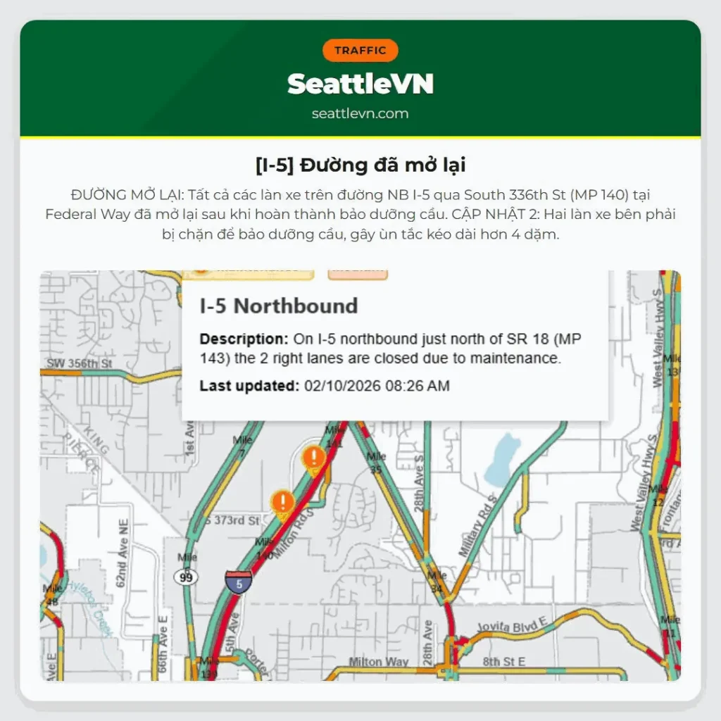 [I-5] Đường đã mở lại