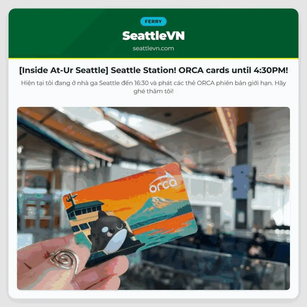 [Inside At-Ur Seattle] Seattle Station! ORCA cards until 4:30PM!