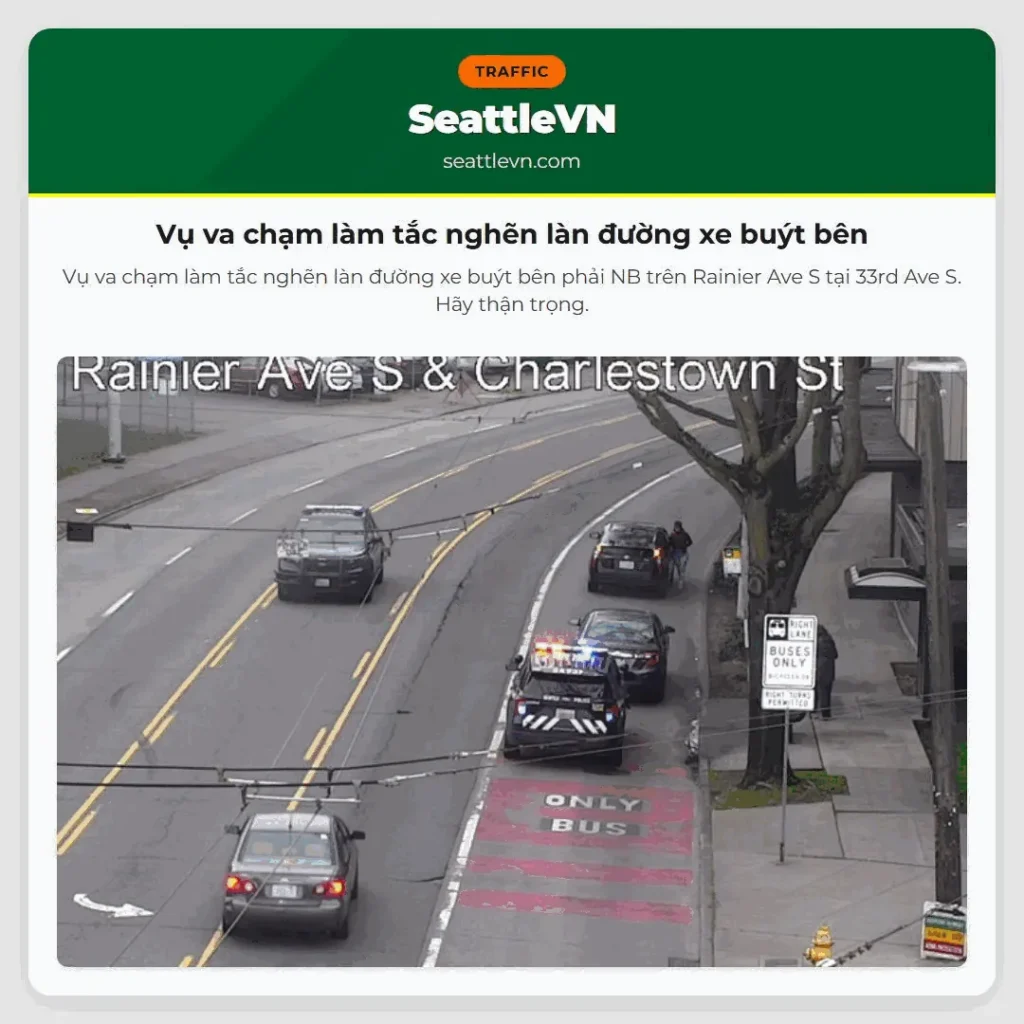 Vụ va chạm làm tắc nghẽn làn đường xe buýt bên