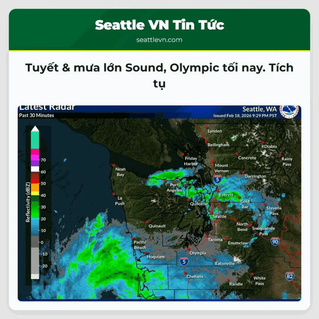 Tuyết & mưa lớn Sound, Olympic tối nay. Tích tụ