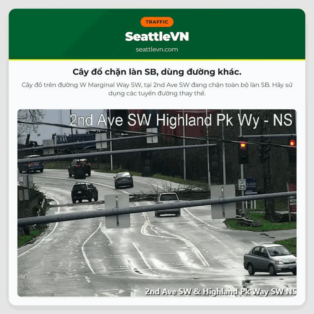 Cây đổ chặn làn SB, dùng đường khác.