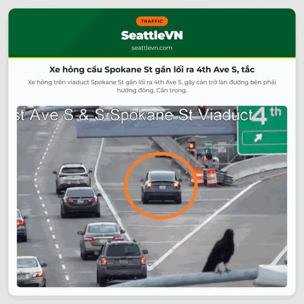 Xe hỏng cầu Spokane St gần lối ra 4th Ave S, tắc