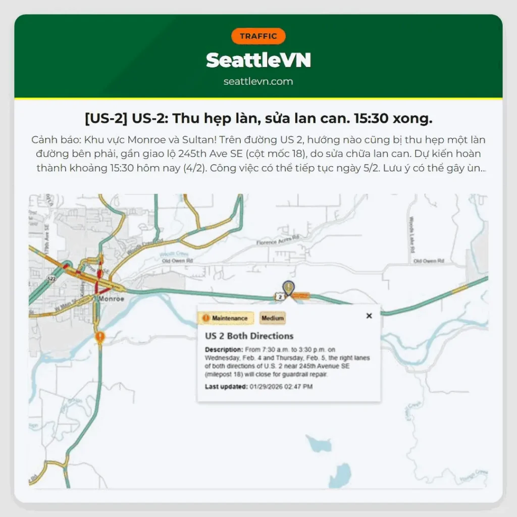 [US-2] US-2: Thu hẹp làn, sửa lan can. 15:30 xong.