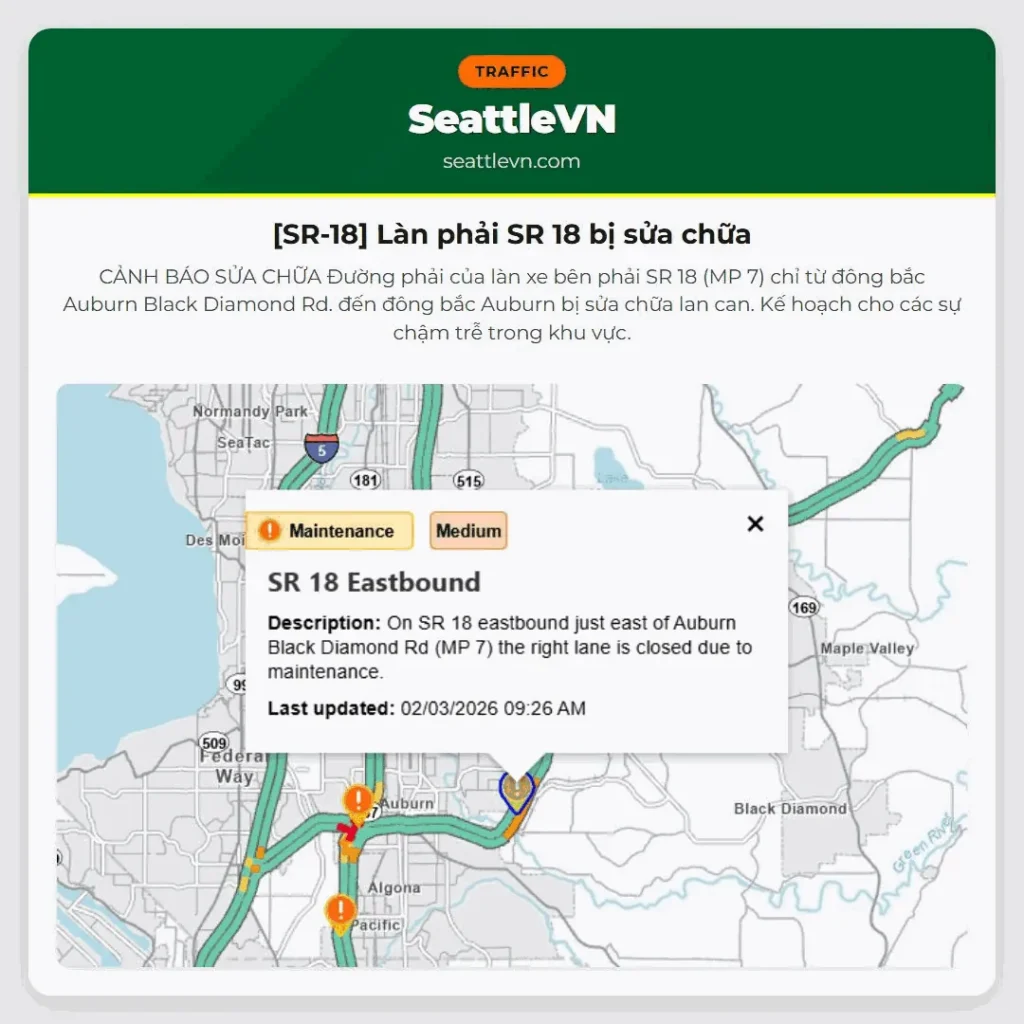 [SR-18] Làn phải SR 18 bị sửa chữa