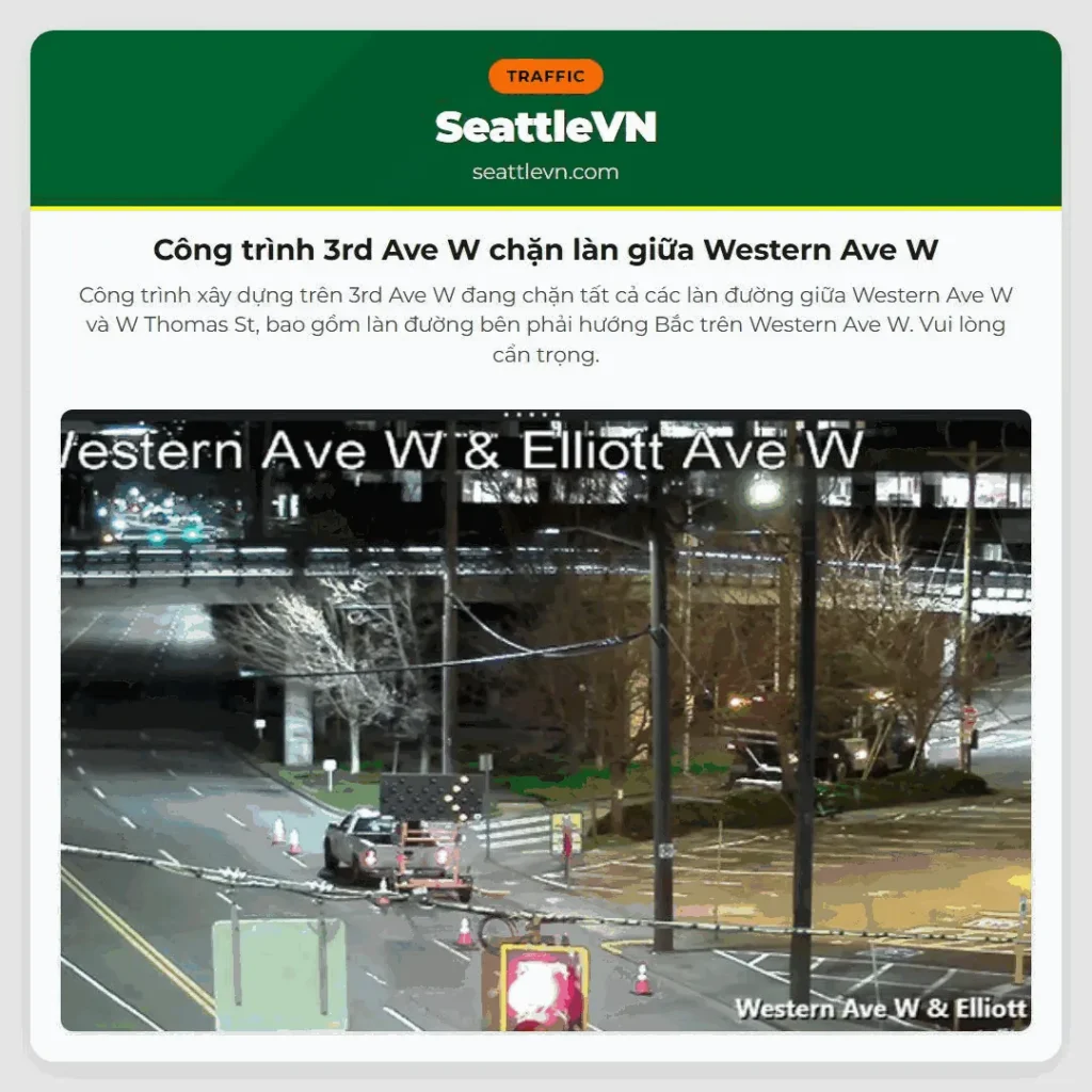 Công trình 3rd Ave W chặn làn giữa Western Ave W
