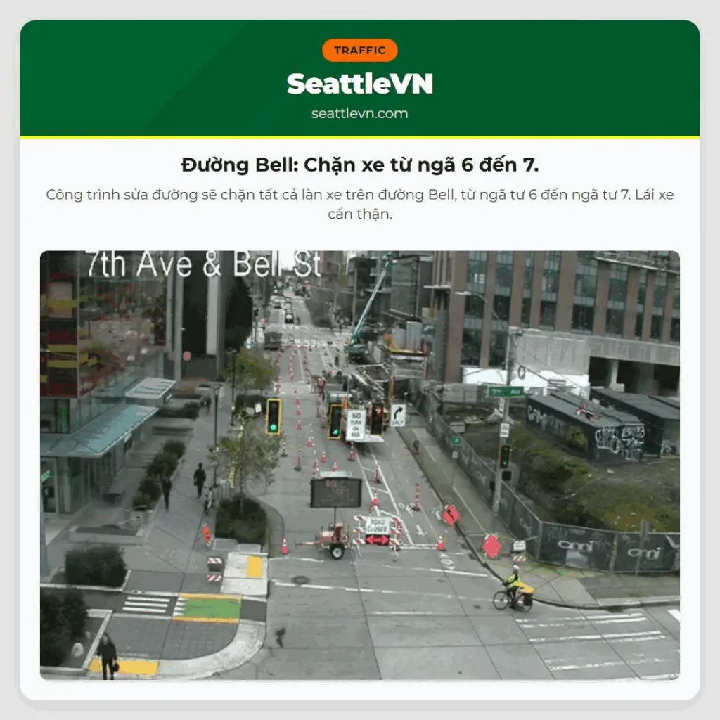 Đường Bell: Chặn xe từ ngã 6 đến 7.
