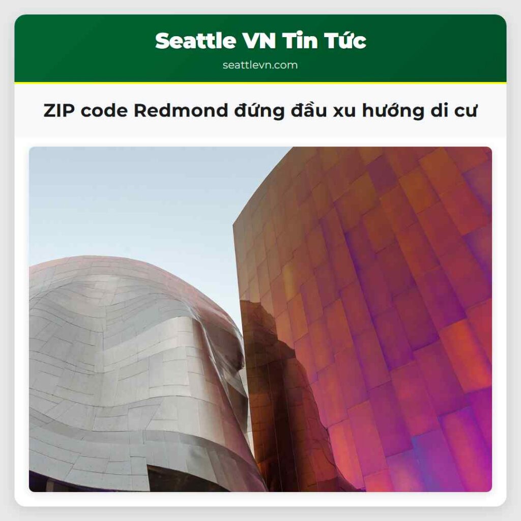 ZIP code Redmond đứng đầu xu hướng di cư