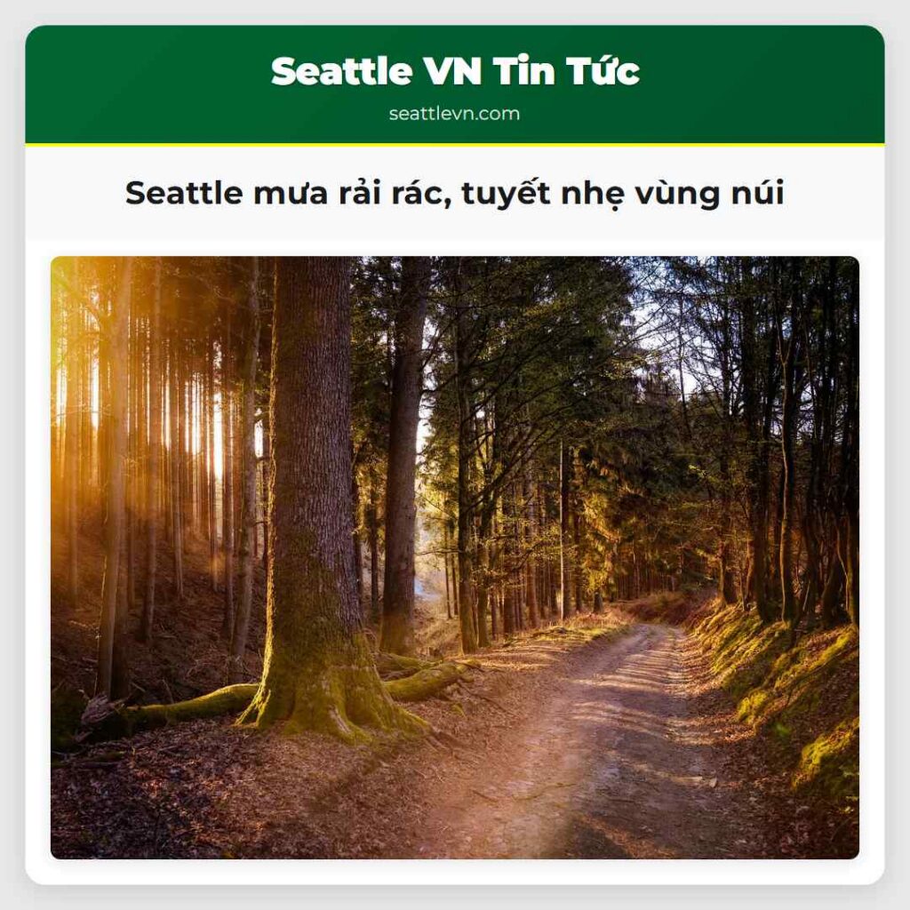 Seattle mưa rải rác, tuyết nhẹ vùng núi