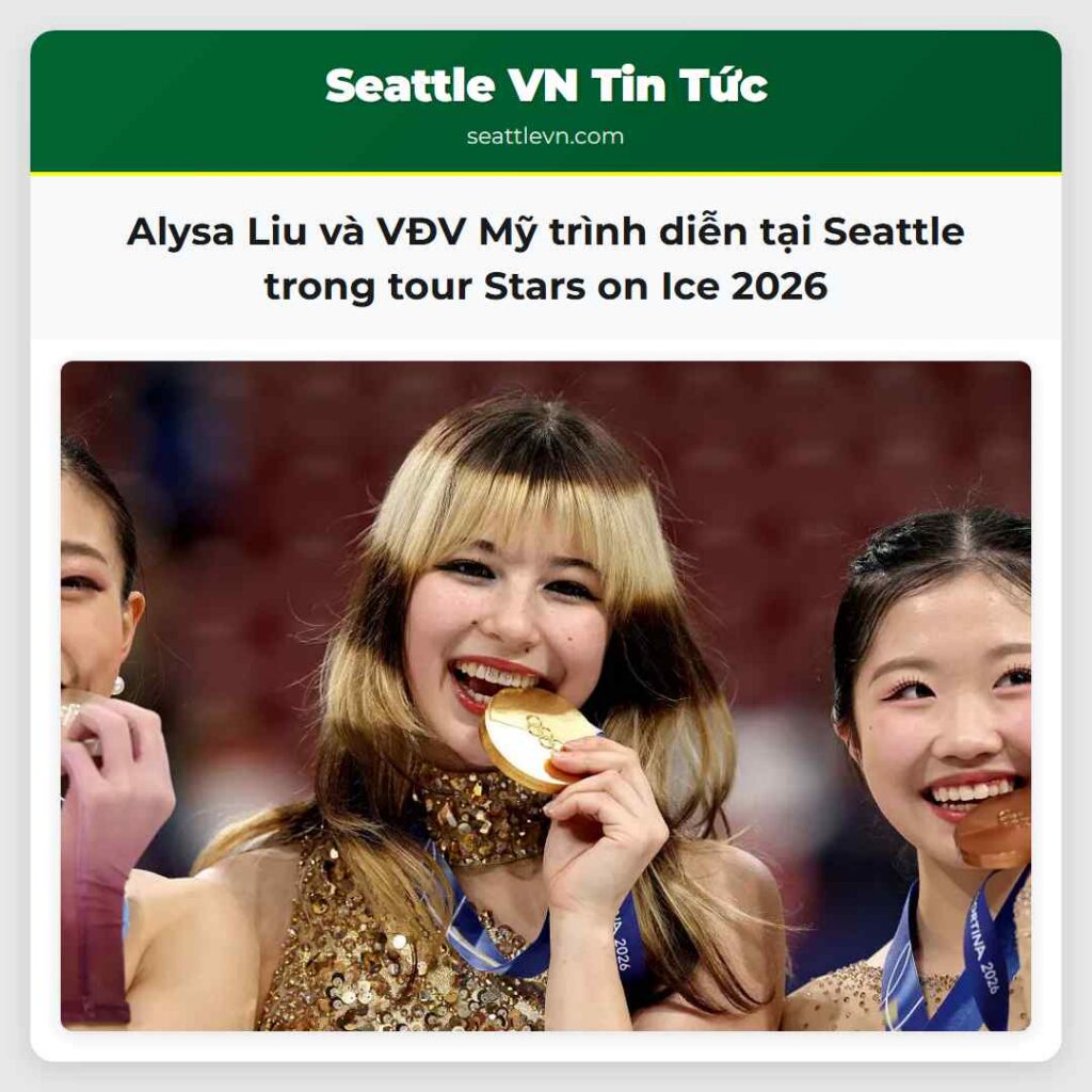 Alysa Liu và VĐV Mỹ trình diễn tại Seattle trong