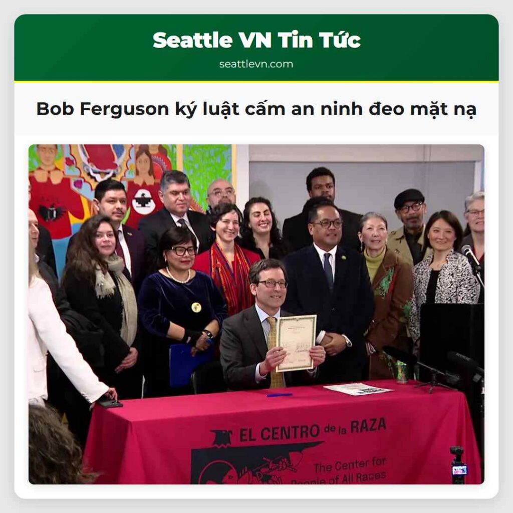 Bob Ferguson ký luật cấm an ninh đeo mặt nạ