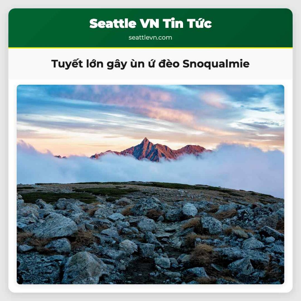 Tuyết lớn gây ùn ứ đèo Snoqualmie
