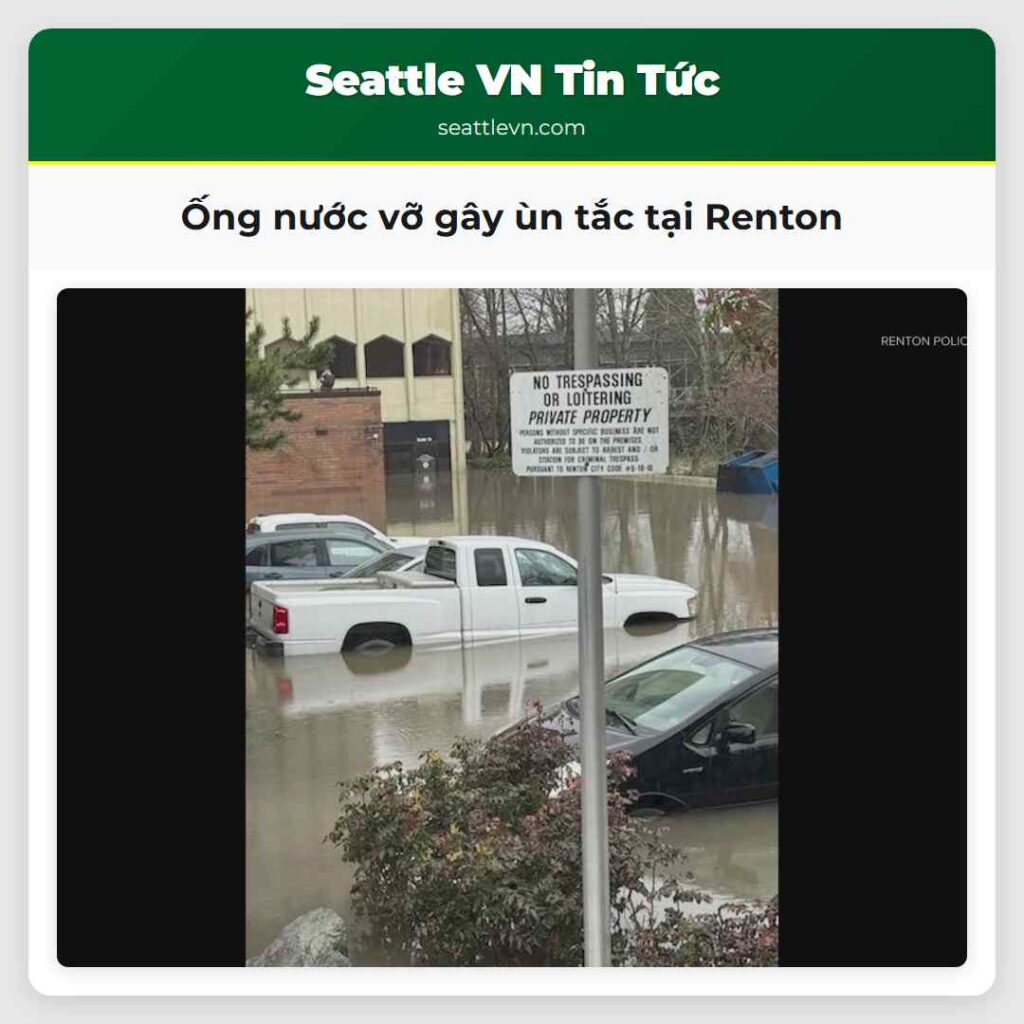 Ống nước vỡ gây ùn tắc tại Renton