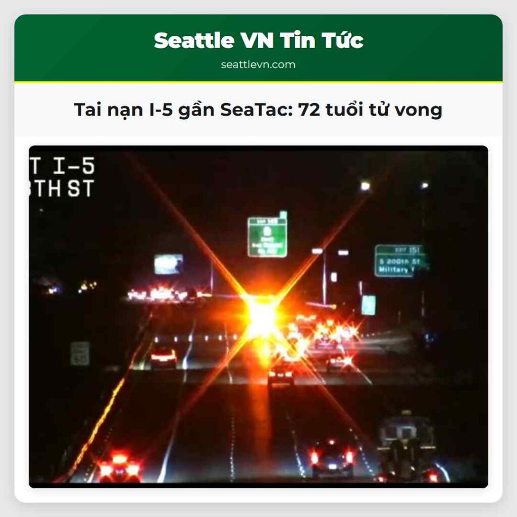 Tai nạn I-5 gần SeaTac: 72 tuổi tử vong