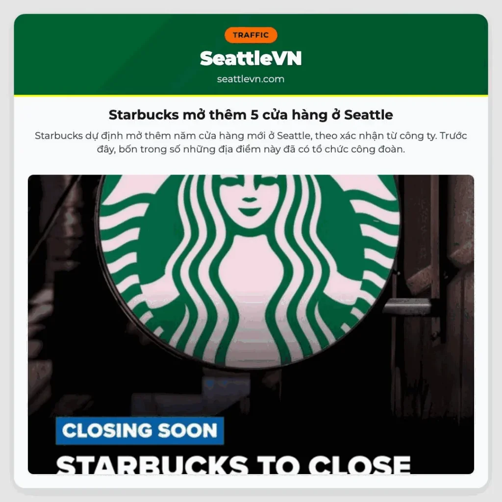 Starbucks mở thêm 5 cửa hàng ở Seattle