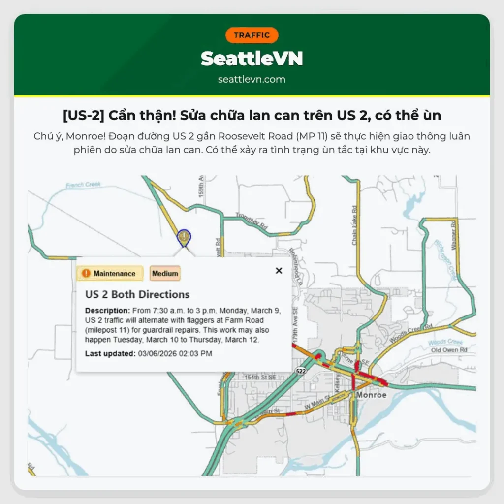 [US-2] Cẩn thận! Sửa chữa lan can trên US 2, có thể ùn
