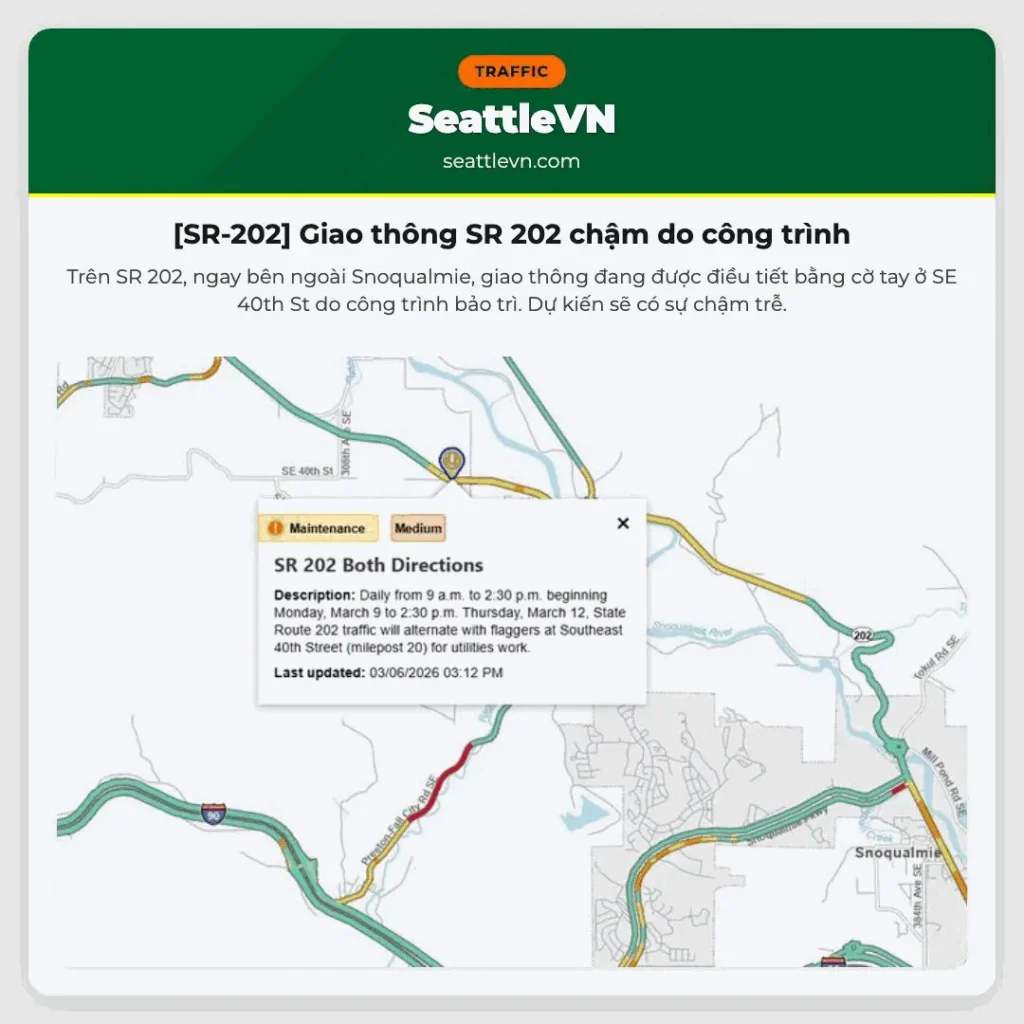 [SR-202] Giao thông SR 202 chậm do công trình