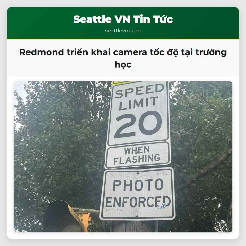 Redmond triển khai camera tốc độ tại trường học