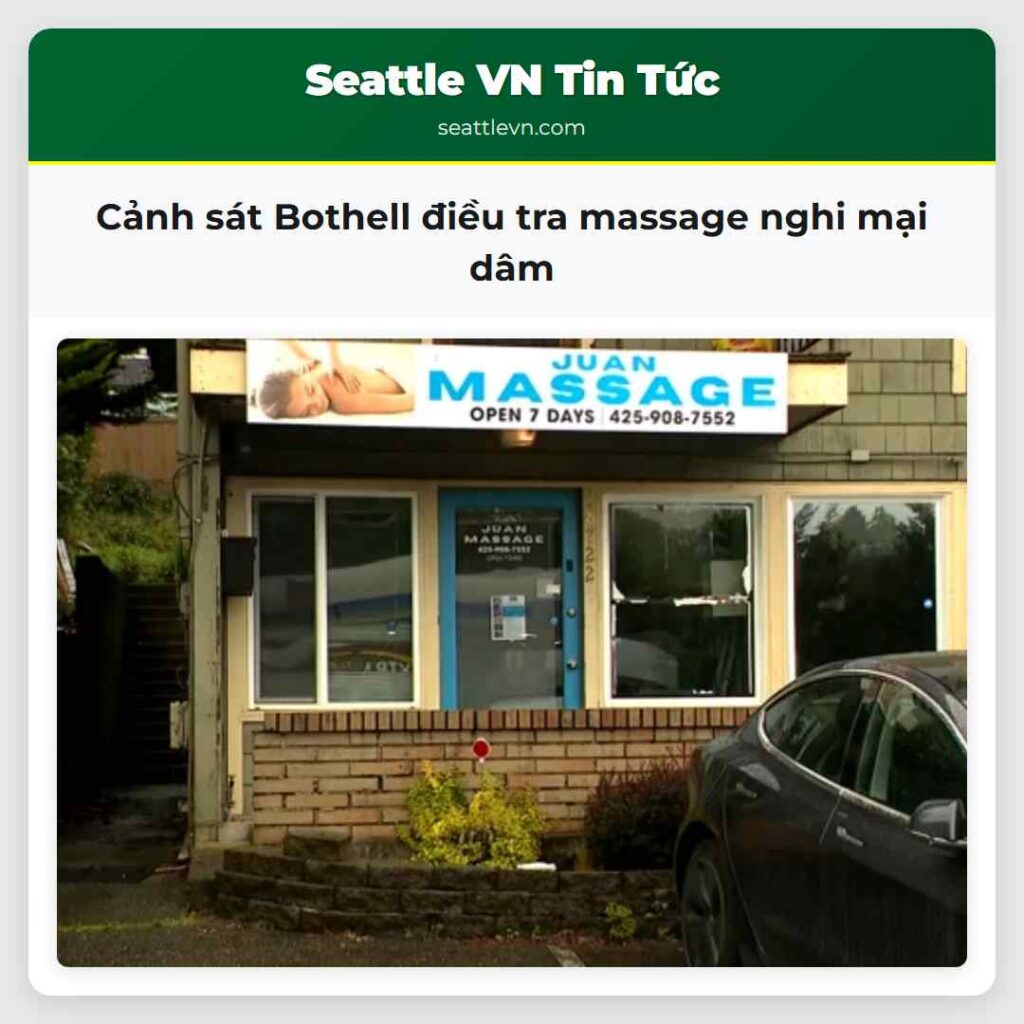 Cảnh sát Bothell điều tra massage nghi mại dâm
