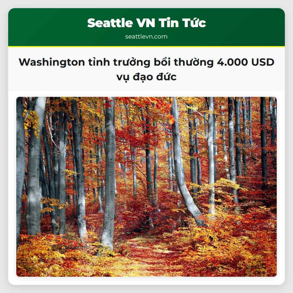 Washington tỉnh trưởng bồi thường 4.000 USD vụ