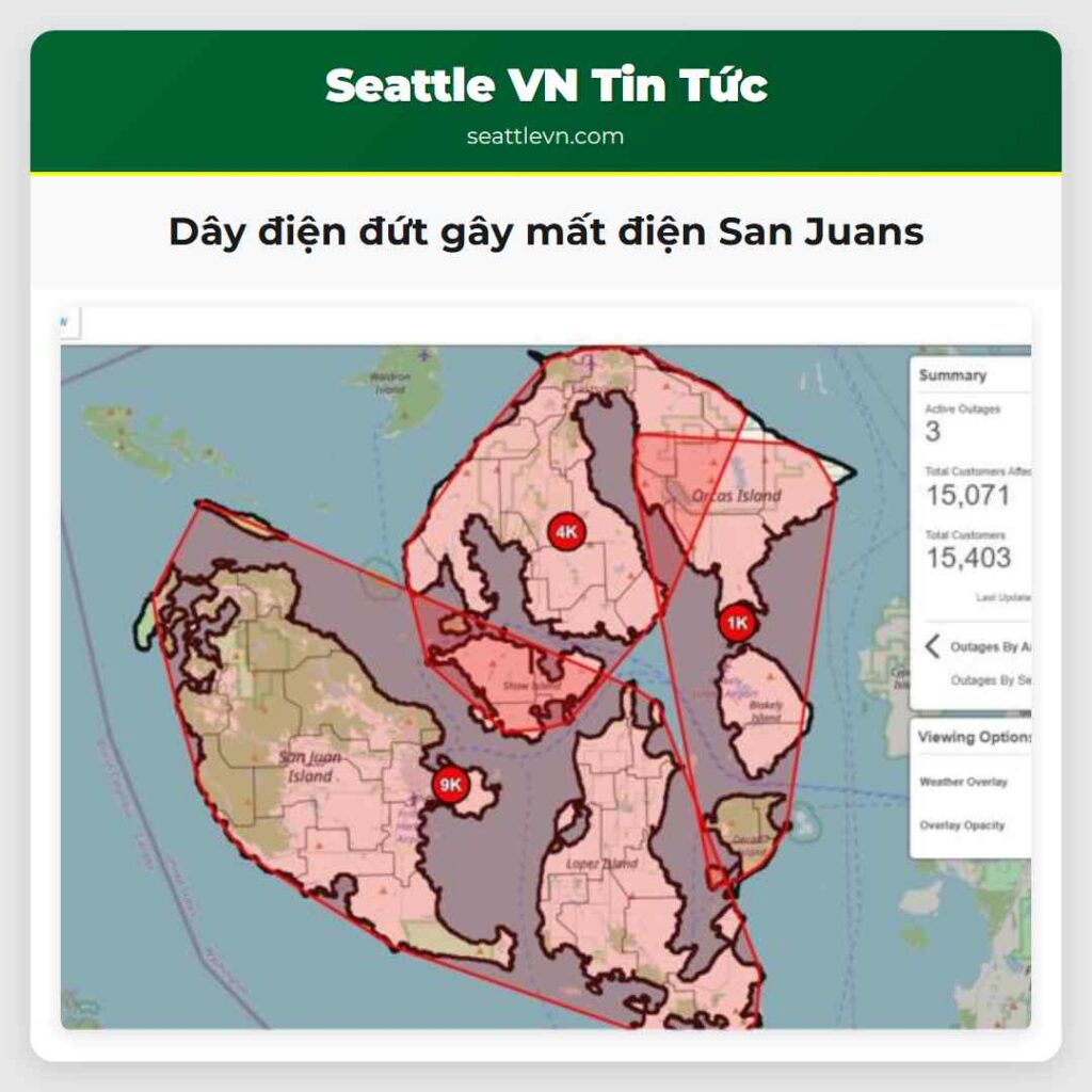 Dây điện đứt gây mất điện San Juans