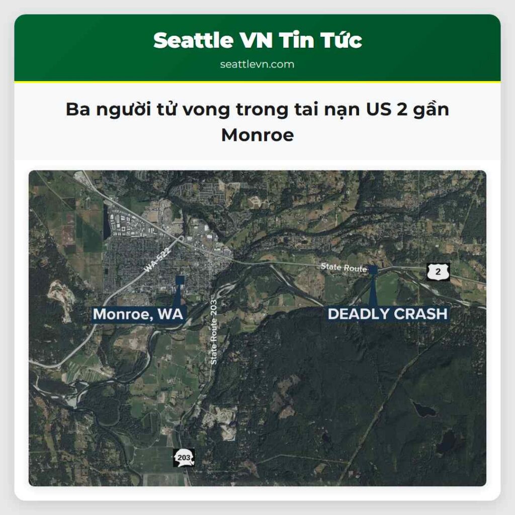 Ba người tử vong trong tai nạn US 2 gần Monroe