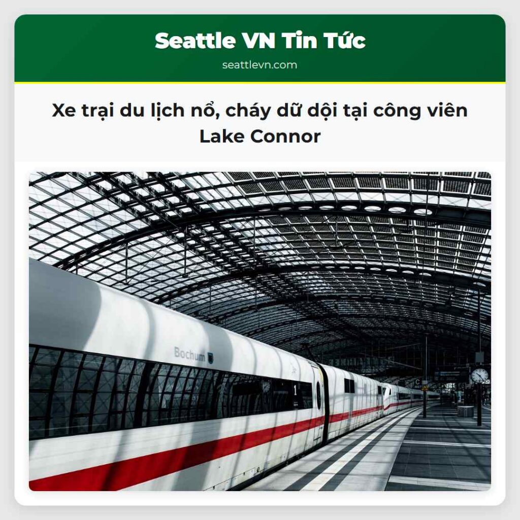 Xe trại du lịch nổ, cháy dữ dội tại công viên