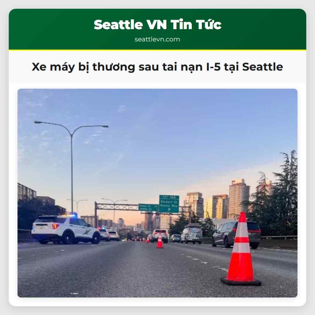 Xe máy bị thương sau tai nạn I-5 tại Seattle