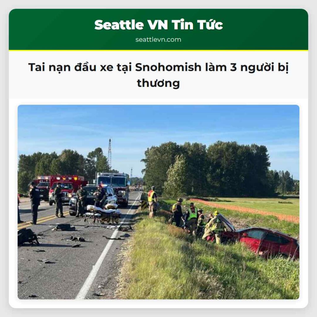 Tai nạn đầu xe tại Snohomish làm 3 người bị thương