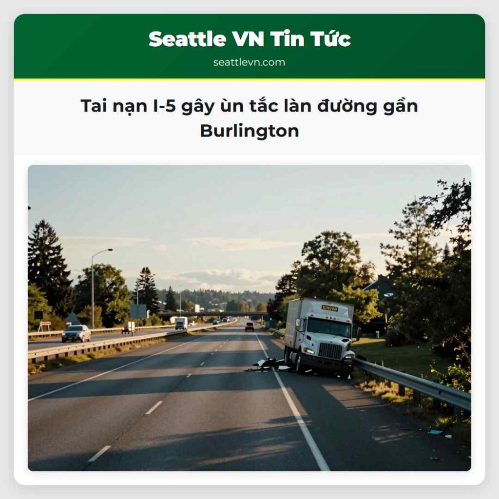 Tai nạn I-5 gây ùn tắc làn đường gần Burlington