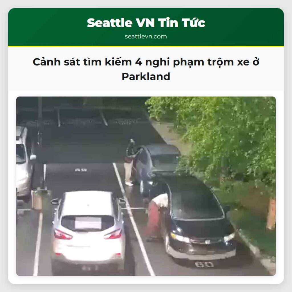 Cảnh sát tìm kiếm 4 nghi phạm trộm xe ở Parkland