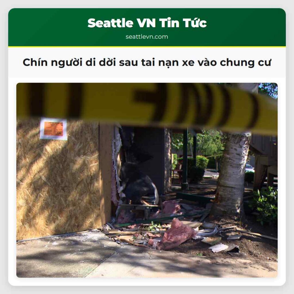 Chín người di dời sau tai nạn xe vào chung cư