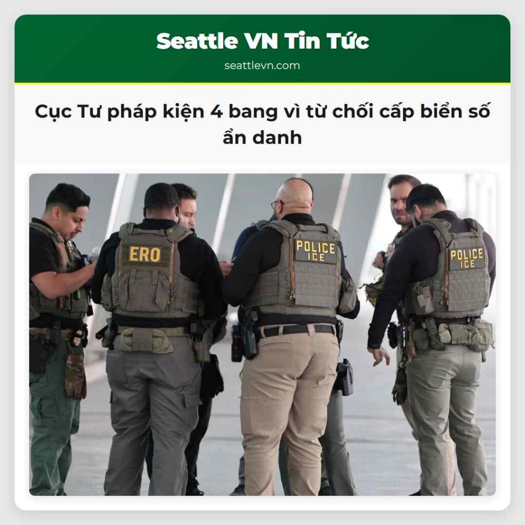 Cục Tư pháp kiện 4 bang vì từ chối cấp biển số ẩn