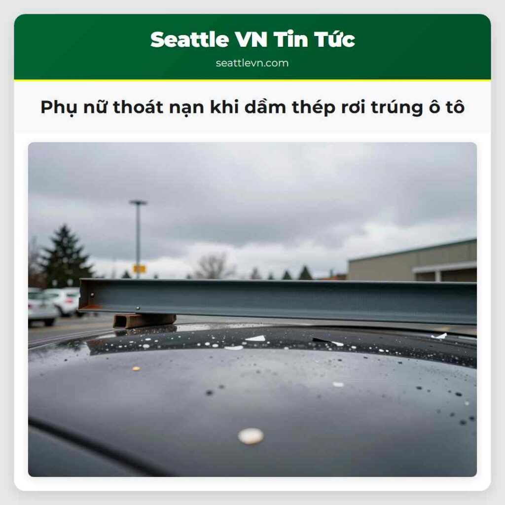Phụ nữ thoát nạn khi dầm thép rơi trúng ô tô