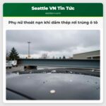 Phụ nữ thoát nạn khi dầm thép rơi trúng ô tô
