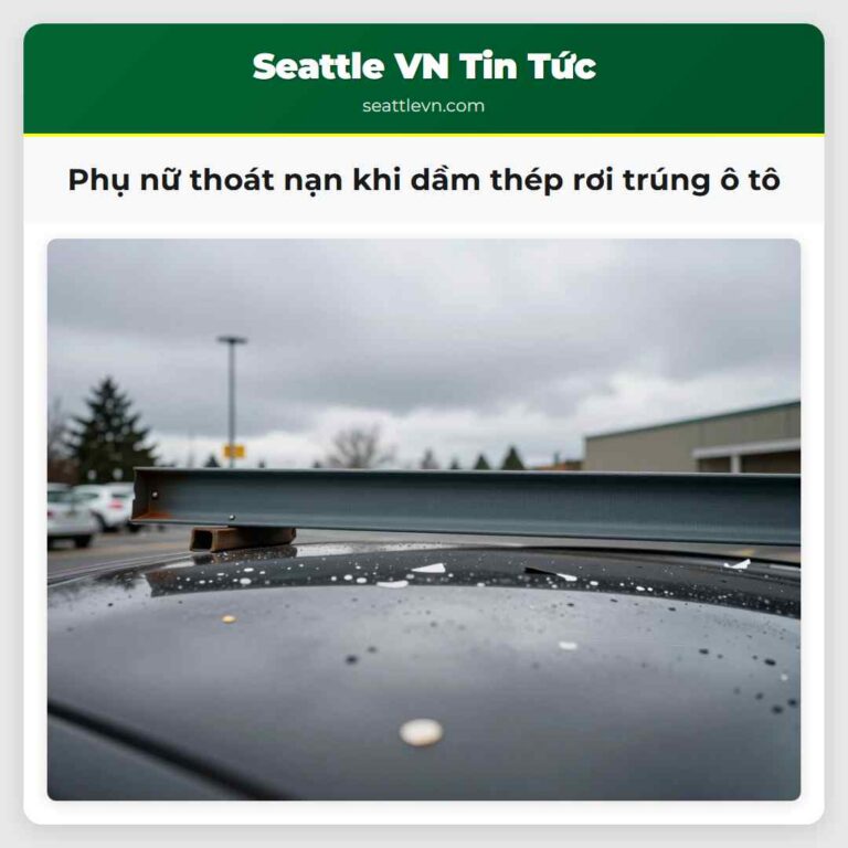 Phụ nữ thoát nạn khi dầm thép rơi trúng ô tô