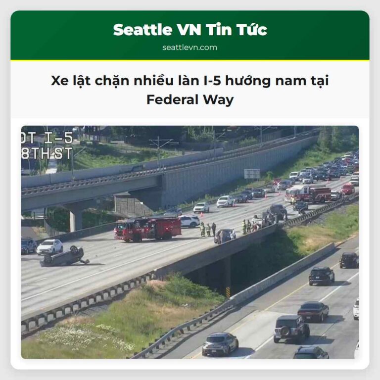 Xe lật chặn nhiều làn I-5 hướng nam tại Federal Way