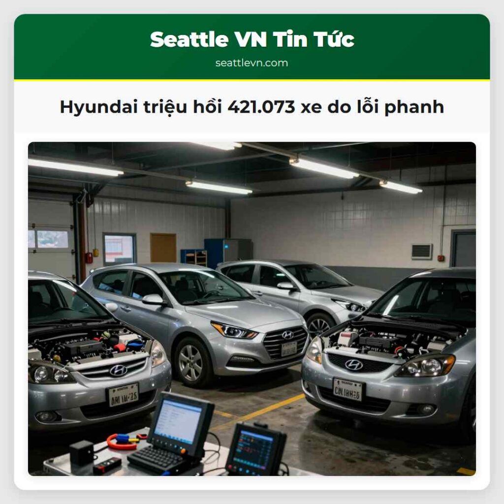 Hyundai triệu hồi 421.073 xe do lỗi phanh
