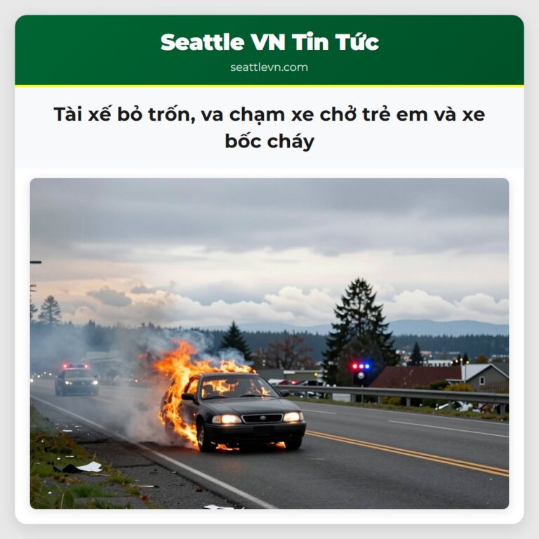 Tài xế bỏ trốn va chạm xe chở trẻ em và xe bốc cháy